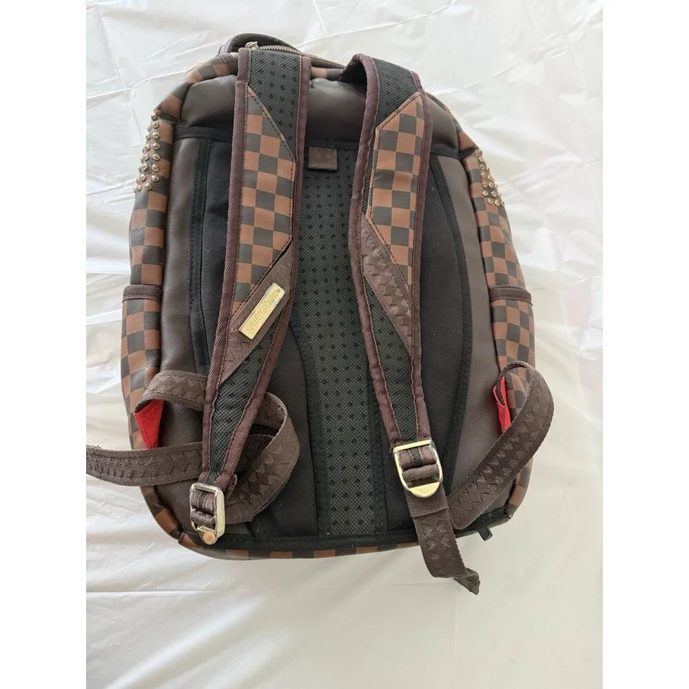 Sprayground Limited Edition Brown Checkerboard Studded Backpack AS-IS Read